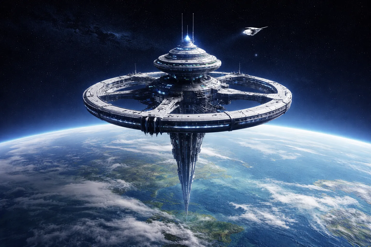 Avalon Station — an orbital space station above a green Earth-like planet
